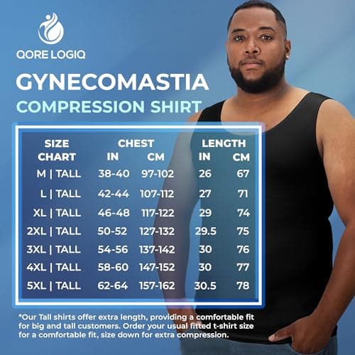 QORE LOGIQ Gynecomastia Compression Shirts for Men - Sleeveless Slimming Undershirts Tummy Control and Body Shaper Tank Top view 5