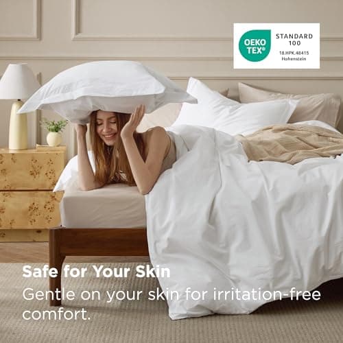 Bedsure 100% Washed Cotton Duvet Cover King Size - Natural White Minimalist Bedding Set Linen Like - PureWoven Plain Simple & Soft Comforter Cover for All Seasons (Natural White, King, 104"x90") view 4