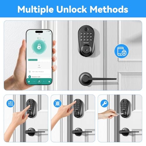 IRONZON Keyless Entry Door Lock - 350Y 5-in-1 Fingerprint Smart Locks for Front Door with Handle Set, Electronic Keypad Door Lock with Handle and Deadbolt - Black view 2