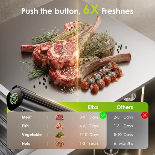 Elxis Vacuum Sealer, Portable handheld Vacuum Sealer + 30 Reusable Vacuum Bags, Portable Food Sealer, With LED pressure display, 2-Speed Pressure Control (60/80 Kpa) view 5