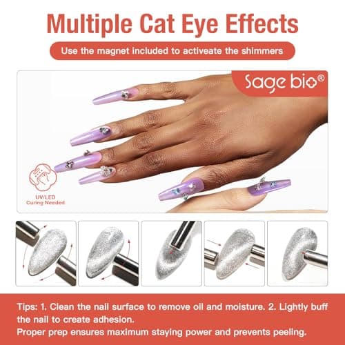 SAGEBIO Cat Eye Gel Nail Polish 15ml Amethyst Glow, Magnetic Shimmer Glass Bead Effect, UV LED Soak Off Nail Gel, Ideal for DIY Home Use view 6