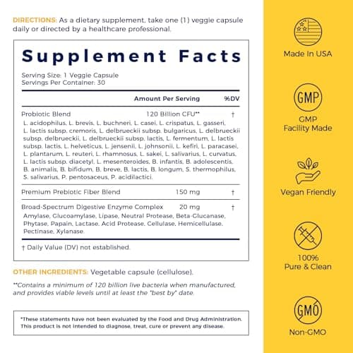 Probiotics 120 Billion CFU 36 Strains 3-in-1 with Prebiotics & Enzymes 30ct | NewRhythm Probioticos for Women & Men, Vegan Targeted Release Probiotic Supplement view 2