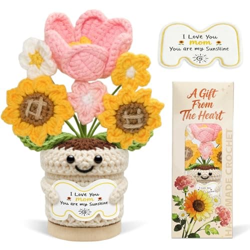 Gift for Mom from Daughter Son, Cut Mothers Day Birthday Gifts for Moms Mother Mama, Flower Crochet Sunflower Tulip Positive Emotional Support Doll, Christmas Stuffers Knitted Crochet Desk Decor