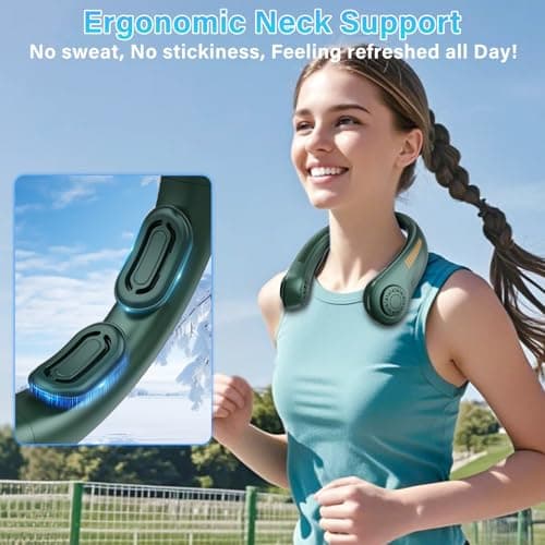 Portable Neck Fan Rechargeable, 5 Speeds, Lightweight, Long Lasting, Battery Operated All-Around Cooling Quiet Personal Fans for Travel Camping Cooling Essentials, Birthday Gifts for Women Men Mom Dad view 2