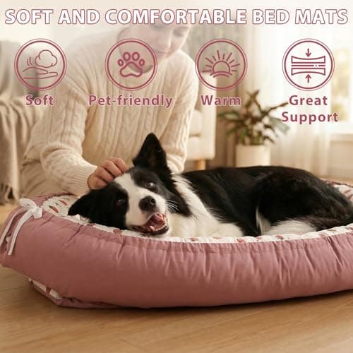 Dog Beds Crate Pad for Medium Dogs, Reversible Ultra Soft Beds, Washable Cover, Comfy Kennel Pad for Dogs Cozy Sleeping Mat, 36inch, Pink view 2