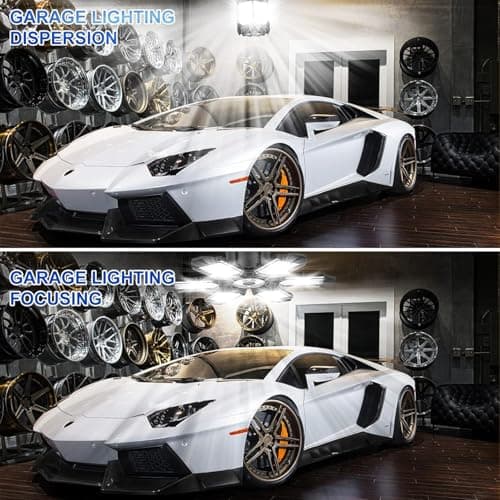 Eqquorva 6 Pack 220W Garage Light Ceiling Led Deformable LED Shop Lights for Workshop E26 E27 Screw in Garage view 3