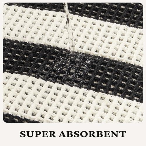 MatEssenz Checkered Bath Mat 2'x3', Black and White Waffle Weave Bathroom Rug with Tassels, Non-Slip & Quick Dry Bath Rugs for Tub and Sink, Machine Washable, Skin-Friendly Boho Decor view 5