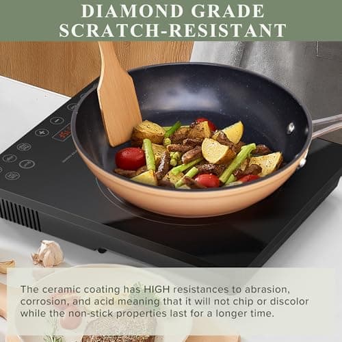 Nuwave Healthy Duralon Blue Ceramic Nonstick Cookware Set, Diamond Infused Scratch-Resistant, PFAS Free, Dishwasher & Oven Safe, Induction Ready & Evenly Heats, Tempered Glass Lids & Stay-Cool Handles view 4