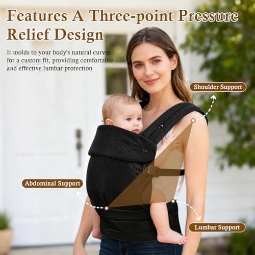 Huggynest Baby Carrier, Adjustable Lightweight Carrier Newborn to Toddler 7-44 lbs, Infant Carrier with Lumbar Support Front & Back Carry - Black view 3