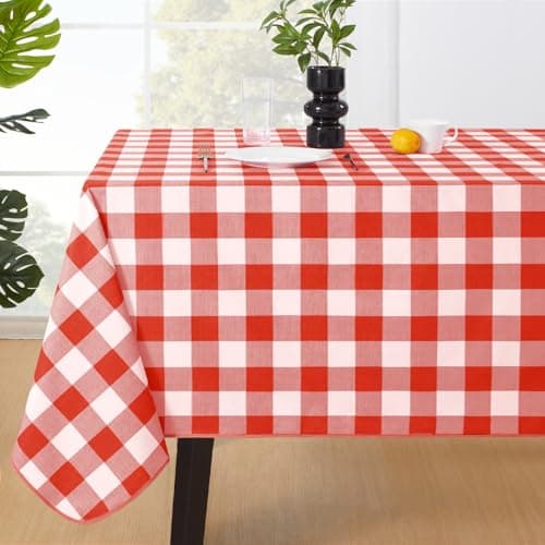 MOSAYT Rectangle Vinyl Tablecloth, 100% Waterproof Buffalo Gingham Plastic Table Cloth, Heavy Duty Wipeable Table Covers for Picnic, Outdoor, Camping - 54 x 78, Red view 1