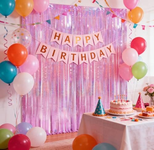 Pink Purple Laser Tinsel Glitter Foil Fringe Curtain Birthday Party Streamers Backdrop Decorations Photo Booth Theme Bachelorette Graduation Decor view 4