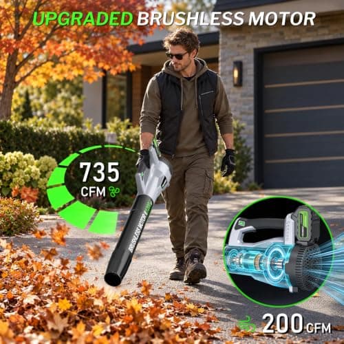 TOLOOCC Leaf Blower Cordless, 735CFM Electric Leaf Blowers with 2 x 4.0Ah Batteries and Charger, 6 Speed Modes,Powerful Snow Blowers for Lawn Care, Patio, Dust, Blowing Leaves view 4