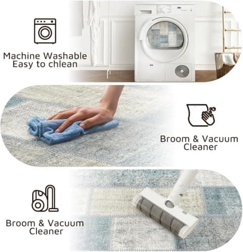 GEMBED Modern Area Rug - 6'x9' Machine Washable Rug for Bedroom Living Room, Soft Non Slip Non Shedding, Geometric Style Rugs for Home Decor, Nursery, Playroom, Teen Dorm, Blue view 4