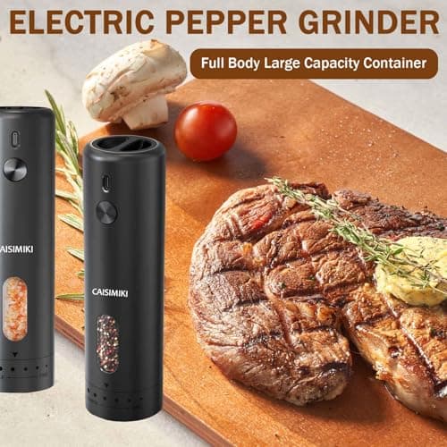CAISIMIKI Large Capacity Rechargeable Electric Pepper Grinder 2025 New Pepper Mill USB Black Automatic Pepper Mill Adjustable Coarseness Salt Shakers with LED Light One Hand view 6