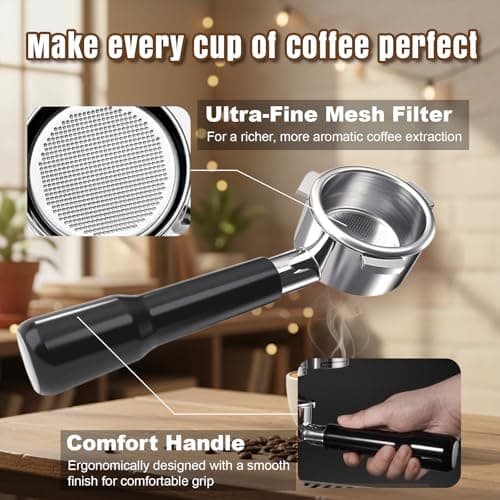 54mm Bottomless Portafilter fit Breville Barista Express Machines BES870XL 880BSS 878BSS 840XL 500BSS 450BSS BES500,3 Ears Espresso Portafilter with 18g Basket view 4