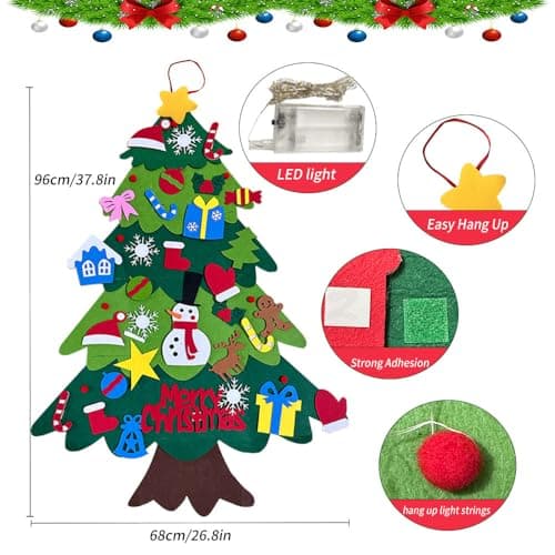 Felt Christmas Tree for Kids, Festwarm 3.2ft DIY Xmas Tree for Toddlers Wall Hanging, Felt Tree with 32 pcs Ornaments Christmas Decoration for Children view 2