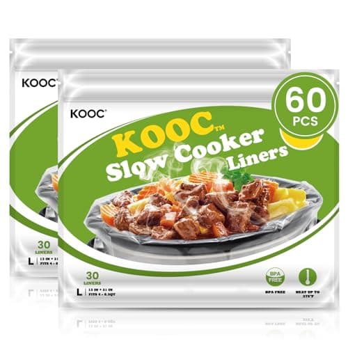 KOOC Slow Cooker Liners 13x21 inch 60 Count Large Size Disposable Plastic Bags Pot Liners Cooking Bags Fit 3QT to 8.5QT Pot BPA Free
