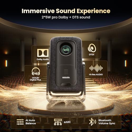 Short Throw Projector-4K with APPs Portable AI Auto Focus Keystone | High Brightness Dolby Smart Projector with WiFi and Bluetooth Home Theater for Bedroom, Outdoor, Ceiling, Camping view 5