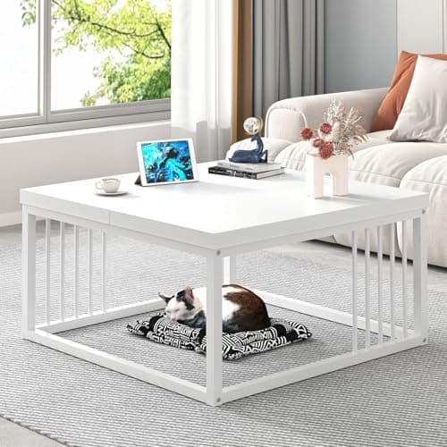 FOLUBAN White Coffee Table, Modern Rustic Wood and Metal Center Table, Industrial Simple Cocktail Tea Table for Living Room, 31.5 Inch view 3