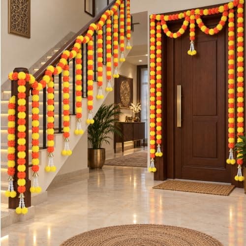 10pcs Marigold Garland, 5 Feet Artificial Marigold Flowers for Diwali Decor view 4