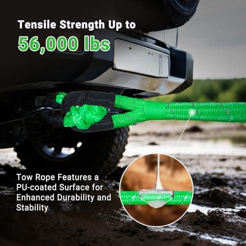 DAJOUJS Kinetic Recovery Tow Rope 7/8" x 30ft Tow Strap 48500lbs Snatch Strap with 2Pcs Soft Shackles 56000lbs Break Strength Heavy Duty Kinetic Towing Rope for Truck ATV UTV Offroad Recovery Rope Kit view 2