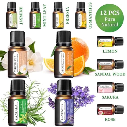 Gihen Essential Oils Set, 12 Scents, 10 ML Bottles, Lavender, Lemon, Rose, Jasmine, Vanilla, Sandalwood and More, for Humidifiers, Diffusers, Aromatherapy view 6