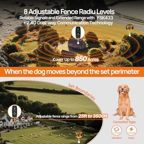 KITPLUS Wireless Dog Fence System: Electric Fence for Dogs 4-in-1 Dog Training Collar with Remote, Bark Control, Status Monitor Waterproof Electric Fence for Medium Large Dogs Outdoor Use view 2