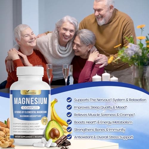 1000mg Magnesium Complex for Women & Men*, 8 Elemental with Magnesium Glycinate, Citrate, Malate, Taurate, Oxide, Carbonate, Aspartate, Orotate for Bones, Muscle, Recovery, Energy, Vegan, 90 Capsules view 7