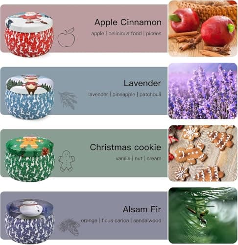Christmas Candle Gift Set for Women, 4 Pack Long Lasting Soy Wax Candles with Lavender, Cookie, Fir & Cinnamon Apple Scents, Aromatherapy Candles for Home, Perfect Holiday Gifts view 2