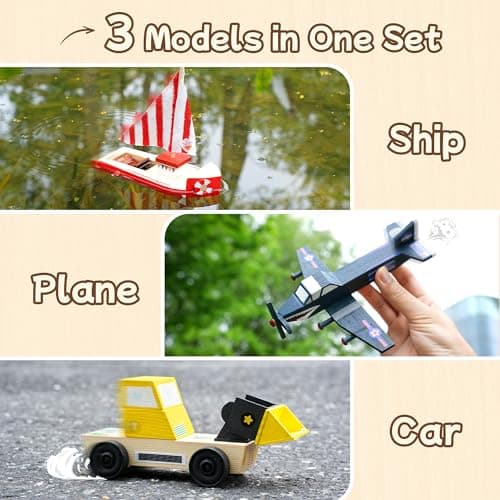 Wooden Build Paint Art Crafts Kit 3 Pack, Make Your Own Car Boat & Plane DIY Craft Toys for Kids Boys, STEM Educational Toy Set for Kids Ages 4-8, 8-12 view 5