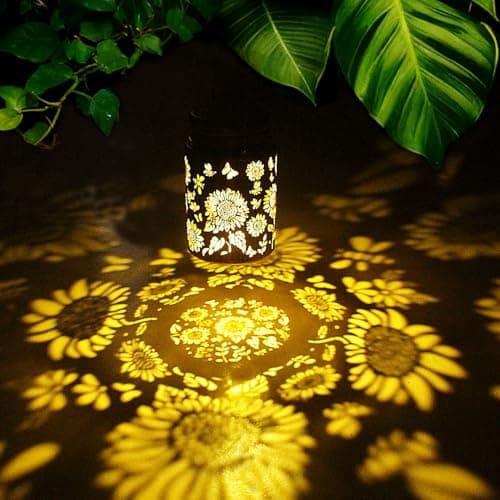 2pack Sunflower Solar Lanterns Outdoor, Solar Mason jar Lights Hanging Waterproof Metal Lanterns for Patio, Pathway, Yard (Sunflower 2pack) view 2