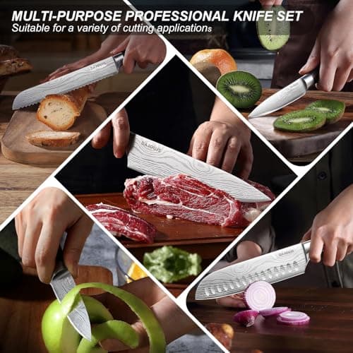 Kitchen Knife Set with Block - 6 Pcs Chef Knife Block Set, 5 Pcs High - Carbon Stainless Steel Razor - Sharp Knives with a Magnetic Knife Block Holder, Versatile and Professional Kitchen Knives Set view 6