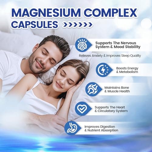 1000mg Magnesium Complex for Women & Men*, 8 Elemental with Magnesium Glycinate, Citrate, Malate, Taurate, Oxide, Carbonate, Aspartate, Orotate for Bones, Muscle, Recovery, Energy, Vegan, 90 Capsules view 2