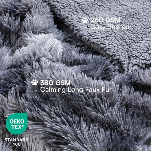 Luciphia Calming Waterproof Dog Blanket, Reversible Faux Fur Pet Blanket | Reversible waterproof blanket faux fur machine washable couch cover bed protector, Tie-dye Grey, 50" x 60" view 4