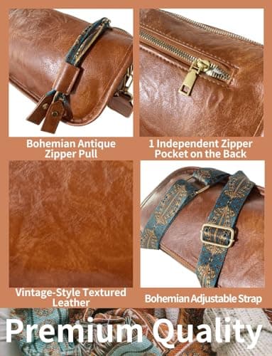 Gleease Vintage Crossbody Bag Western Bag Boho Purses For Women Leather Zipper With Adjustable Strap Shoulder Bag view 6
