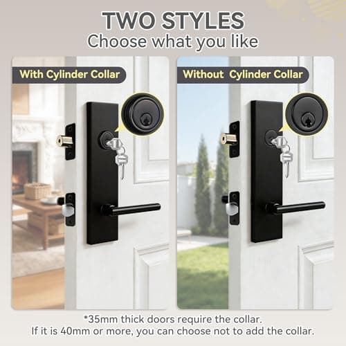 Silmium Heavy Duty Front Door Lock Set, Modern Exterior Door Handle, Non-Handed Entry Door Locksets with Deadbolt, Keyed Alike, Single Cylinder, 250,000+ Cycles, 5-1/2" (140mm) CTC, Matte Black view 3
