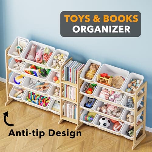 SpaceAid Large Toy Storage Organizer with 24 Bins and 3 Shelves, Toy Organizers Storage Bookshelf, Kids Bin Shelf Box Bookcase for Bedroom Playroom Organization Room Decor, White view 4