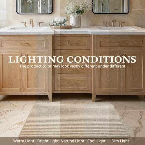 MatEssenz 2 Pack Inside Door Mats 2x3 ft, Low Profile Washable Entryway Rug Set, Scandinavian Striped Woven Faux Linen, Non-Slip Mudroom & Kitchen Mat, Apartment Essentials, Khaki view 6