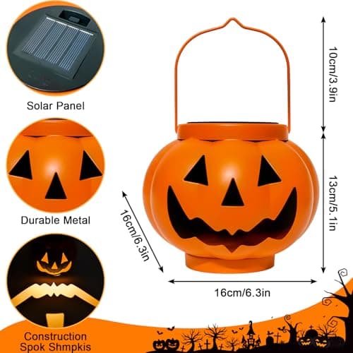 BRIGHTDECK Halloween Pumpkin Solar Lanterns 2 Pack, Jack O Lantern Pumpkin Lights for Halloween Decorations Outdoor, Weatherproof & Portable Fall Yard Decor (2Pack Warm White) view 2