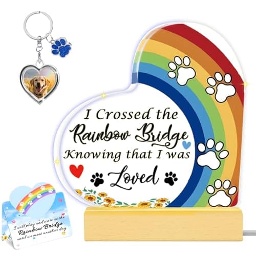 Rainbow Bridge Dog Memorial Gifts for Loss of Dog Cat Christmas Gift,5.9“ Acrylic with LED Light/Picture Frame Keychain with Paw Prints/Sympathy Card Pet Sympathy Bereavement Gifts for Pet Lovers(Paw) — image 1