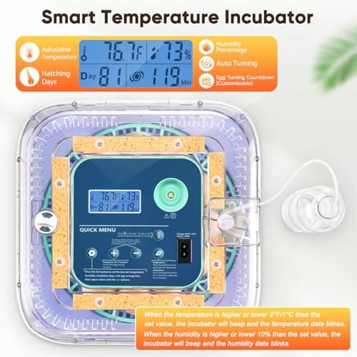 Incubators for Hatching Eggs, 12-24 Egg Digital Incubator with Smart Temperature & Humidity Control, Auto Egg Turner, Egg Candler, Poultry Hatcher for Chicken Eggs, Ducks, Goose, Quail Eggs view 3