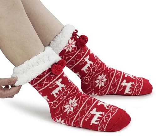 BenSorts Women Non Slip Winter Thick Slipper Socks with Grippers Warm Fuzzy Socks Christmas Gifts view 5