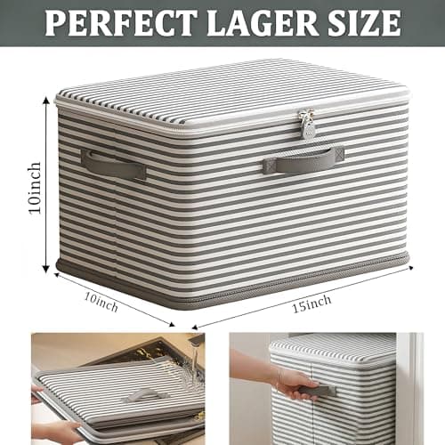 JCL Discreet Lockable Adult Toy Box Storage Organizer with Zipper Lid, 15x10x10 Inch Large Capacity Travel Case, Secure Lock Privacy Bag for Women & Men Clothes Container(Gray Stripes) view 3