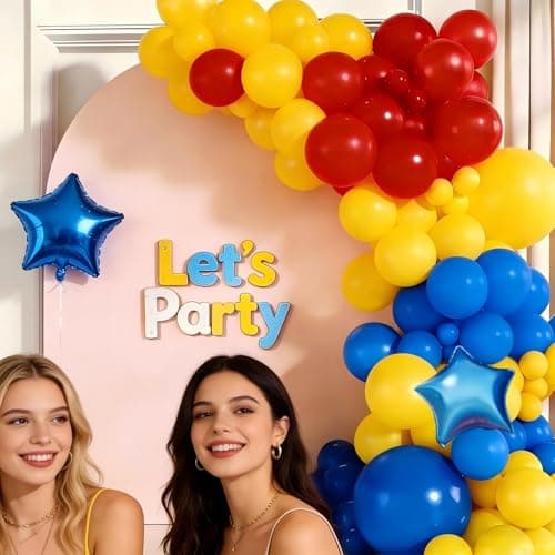 Carnival Circus Balloon Garland Arch Kit, 156Pcs Red Yellow Blue Latex Balloons with Star Foil Balloons for Carnival Theme Graduation Birthday Party Anniversary New Year Decorations view 5