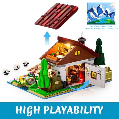 Lumibricks Farm Shepherd's-Cottage Lighting Building-Bricks-Set - Farm Life Sheep Stone House Collection LED Light Cottage Model Display Set 2265 Pcs for Adults view 5