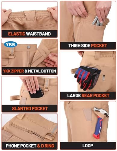 DURAWERK Men's 4-Way Stretch Cargo Pants, Work Pants, Durable Tactical Pants, Lightweight EDC Hiking Pants for Outdoor view 5