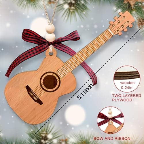 Guitar Ornaments for Christmas Tree, Mini Wooden Guitar Ornament Decor, Unique Music Ornaments - Best Gifts for Guitarists Lovers view 3
