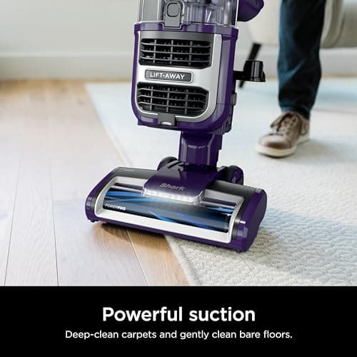 Shark Lift-Away Upright Vacuum with Powerfins, Self-Cleaning Brushroll, Anti-Allergen Complete Seal Technology, No Hair Wrap, LED Headlights, and Advanced Swivel Steering, Eggplant, ZD201 view 2