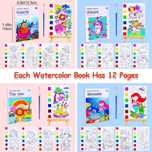 JUNQIU 4Pack Paint with Water Books for Kids, Watercolor Painting Coloring Books for Toddlers, Magic Paint Set for Kids, Art Craft Kits Easter Basket Stuffers For Girls Boys view 4