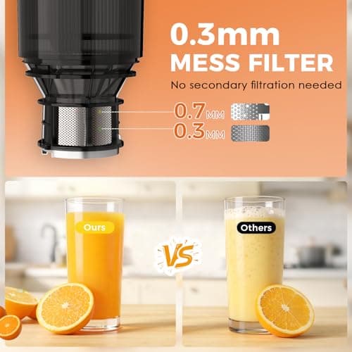 Single Auger Masticating Cold Press Juicer Machines, High Efficiency Slow Juicer with Large Capacity Juice & Pulp Cups, Easy to Clean Juicer for Fruits and Vegetables view 2